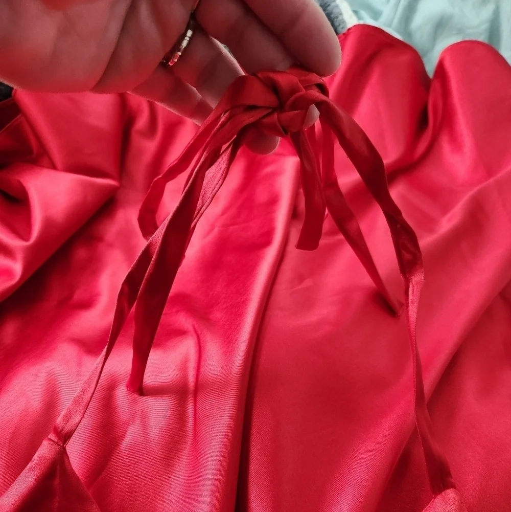 Jessica McClintok Full Length Halter Scrunch Red Satin Dress sz 6